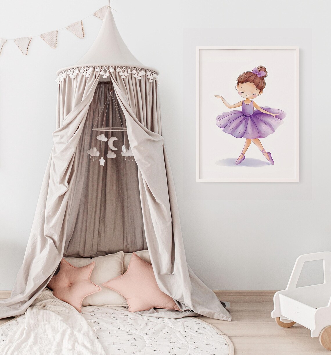 Cute Ballerina Girl in a Purple Tutu Watercolor Nursery Poster - Image 5