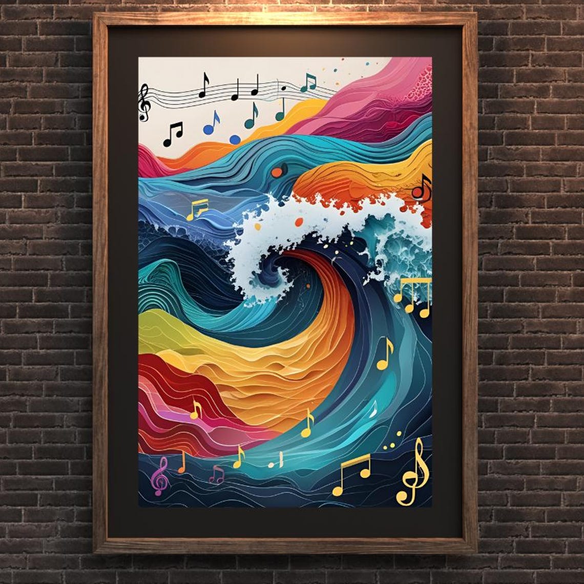 Ocean Wave Swirl of Rainbow Colours with Music Notes Art Poster