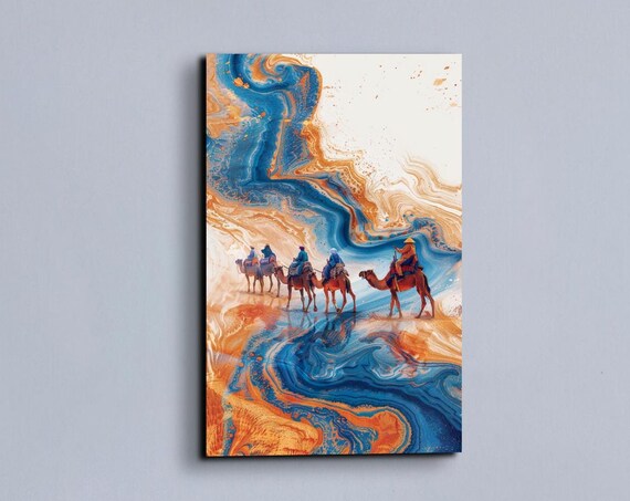 Camel Wall Decor Print Desert Art Camel Caravan In Sahara Ready To Hang Animal Wall Art Camel Print Sunset Desert Art