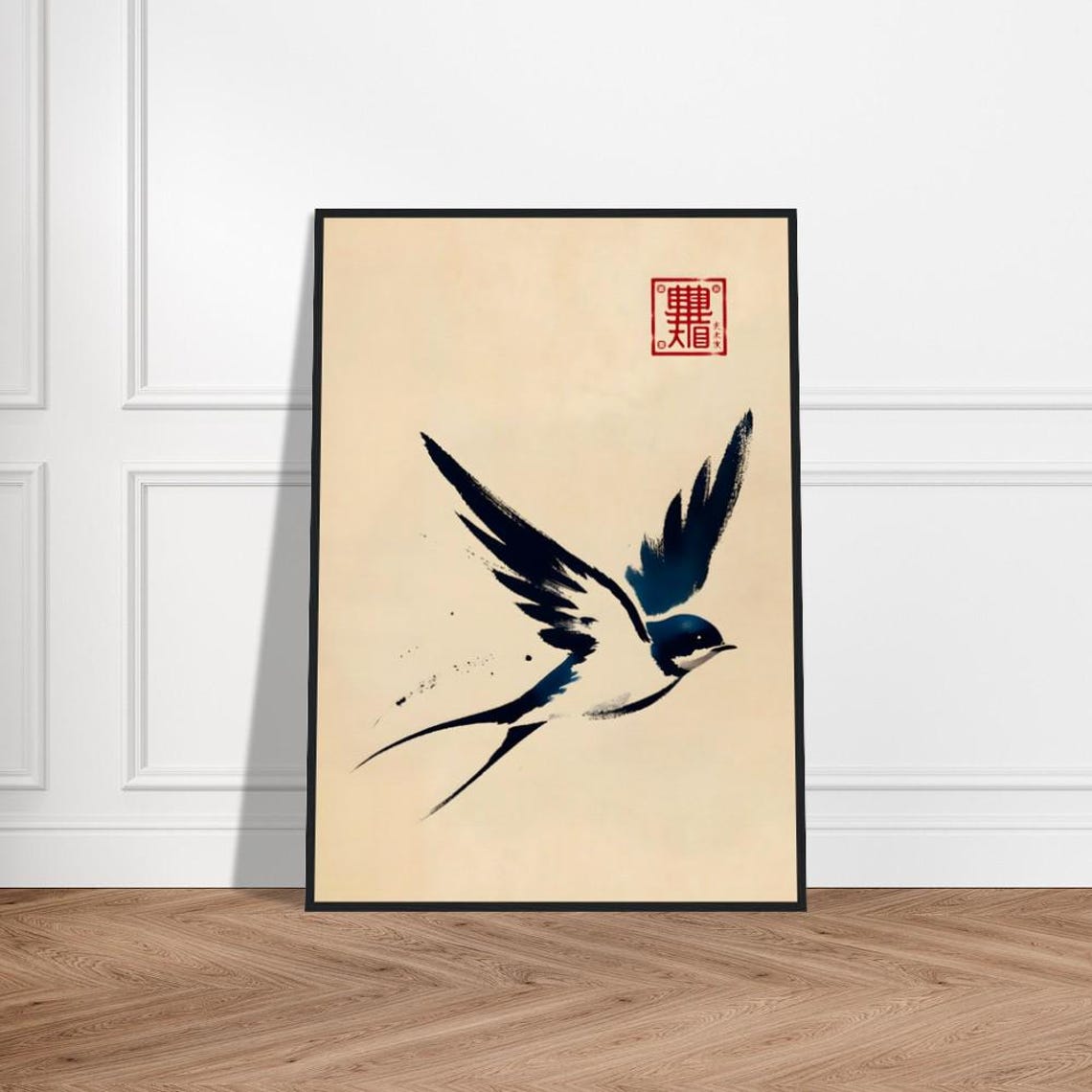 Soaring Swallow Bold Brush Japanese Sumi E Ink Painting Poster