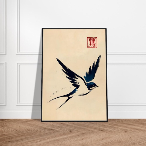 Soaring Swallow Bold Brush Japanese Sumi E Ink Painting Poster