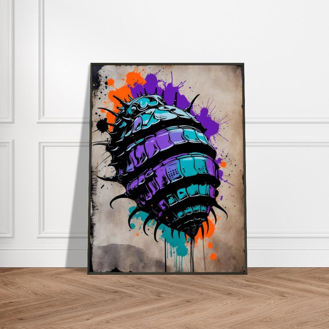 Purple And Teal Ammonite Shell Graffiti Paint Splash Art Poster