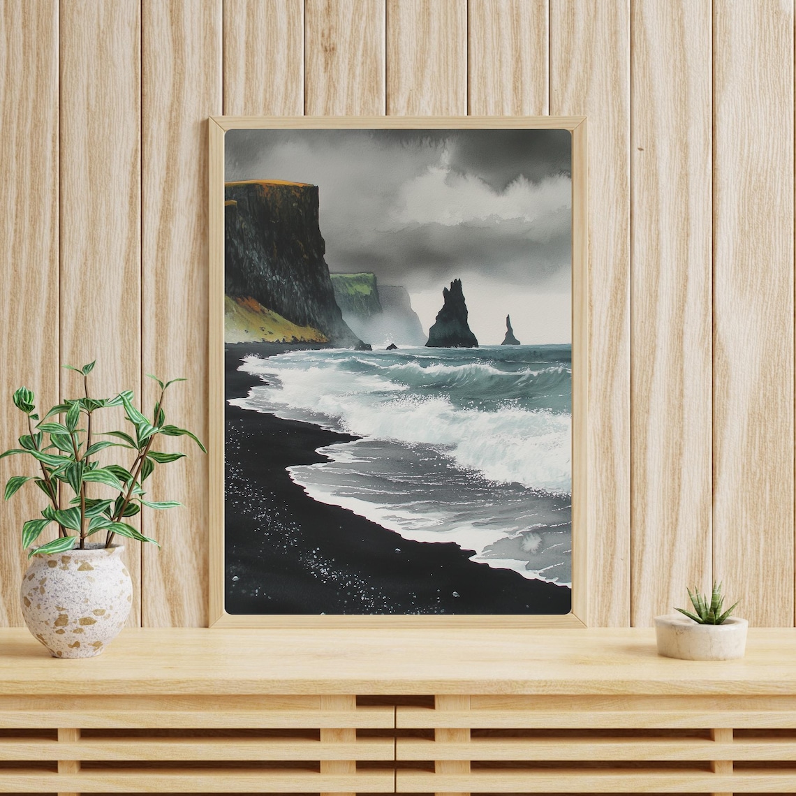 Iceland Black Sand Beach Coastal Seascape Art Print - Image 4