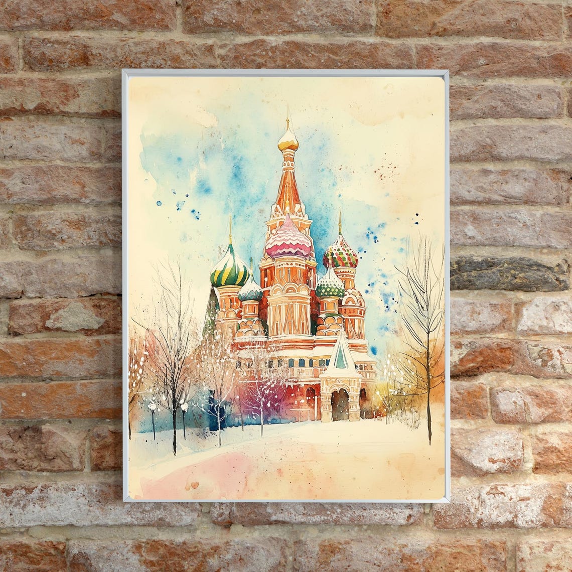 St Basils Cathedral Moscow Winter Snow Onion Dome Watercolor Poster - Image 2