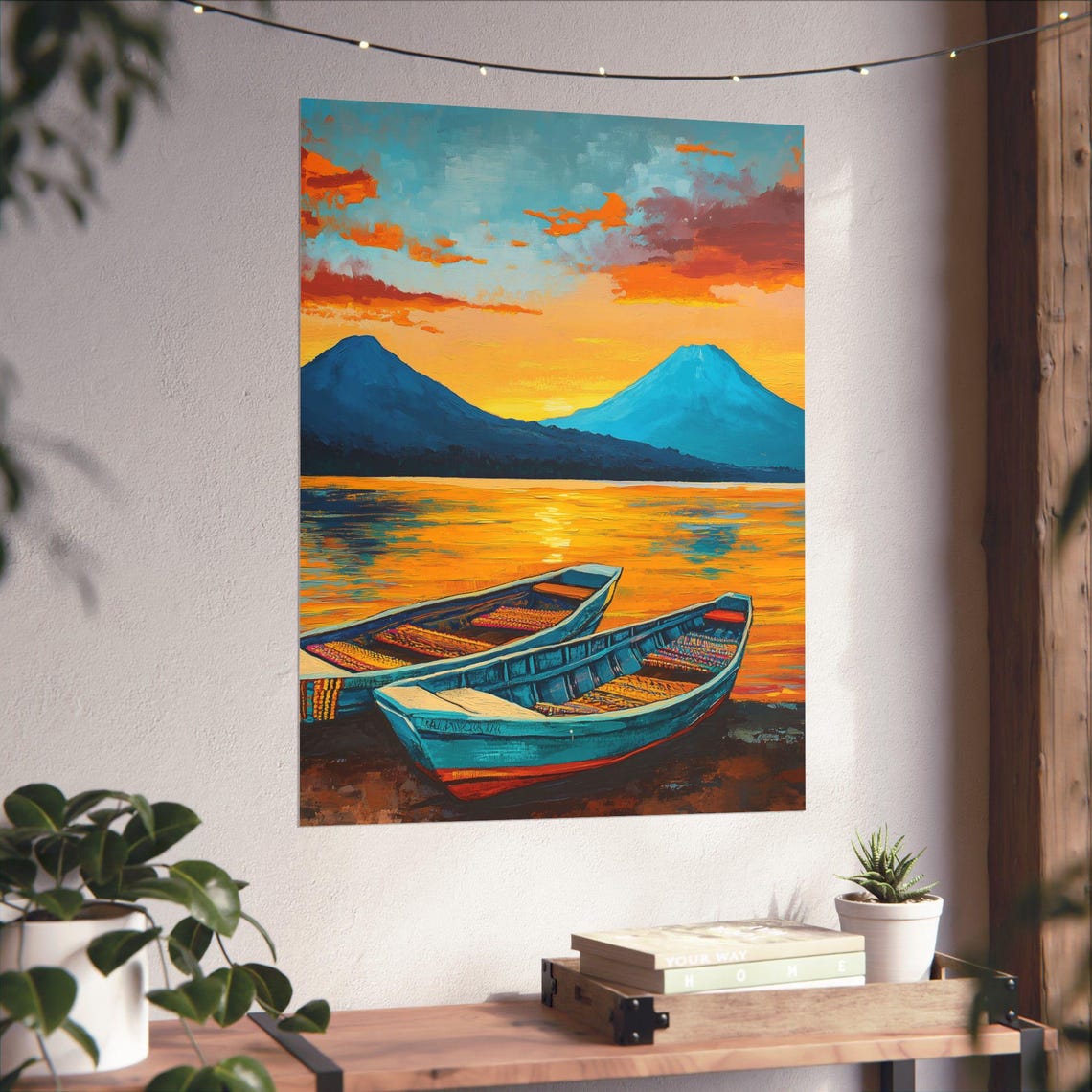 Lake Atitlan Painting Guatemalan Volcano Landscape Art Print Highland Lake Decor Sunrise Over Water Lakeside Print Peaceful Sun - Image 6