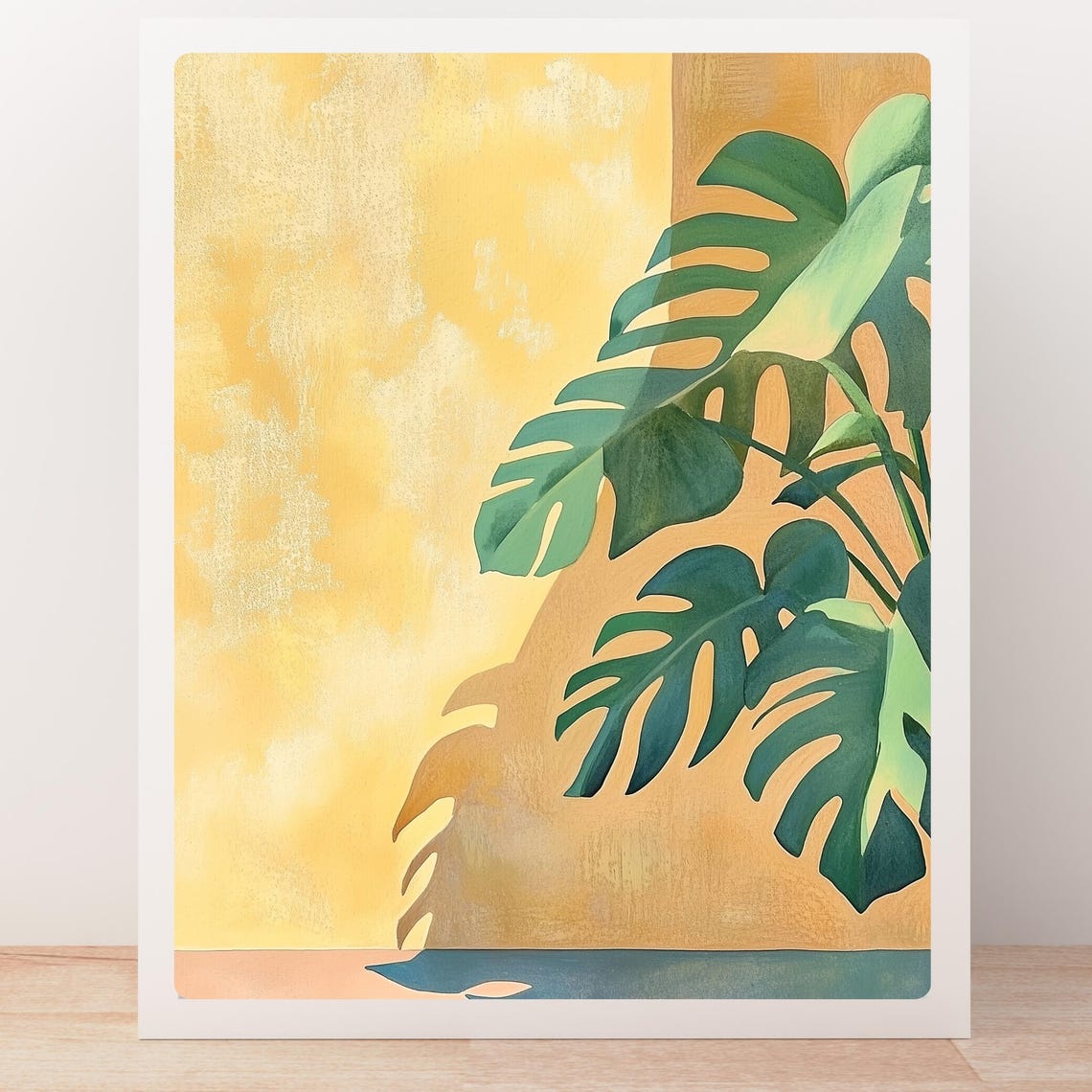 Monstera Leaf Shadows Cast on a Warm Mustard Yellow Wall Poster - Image 5