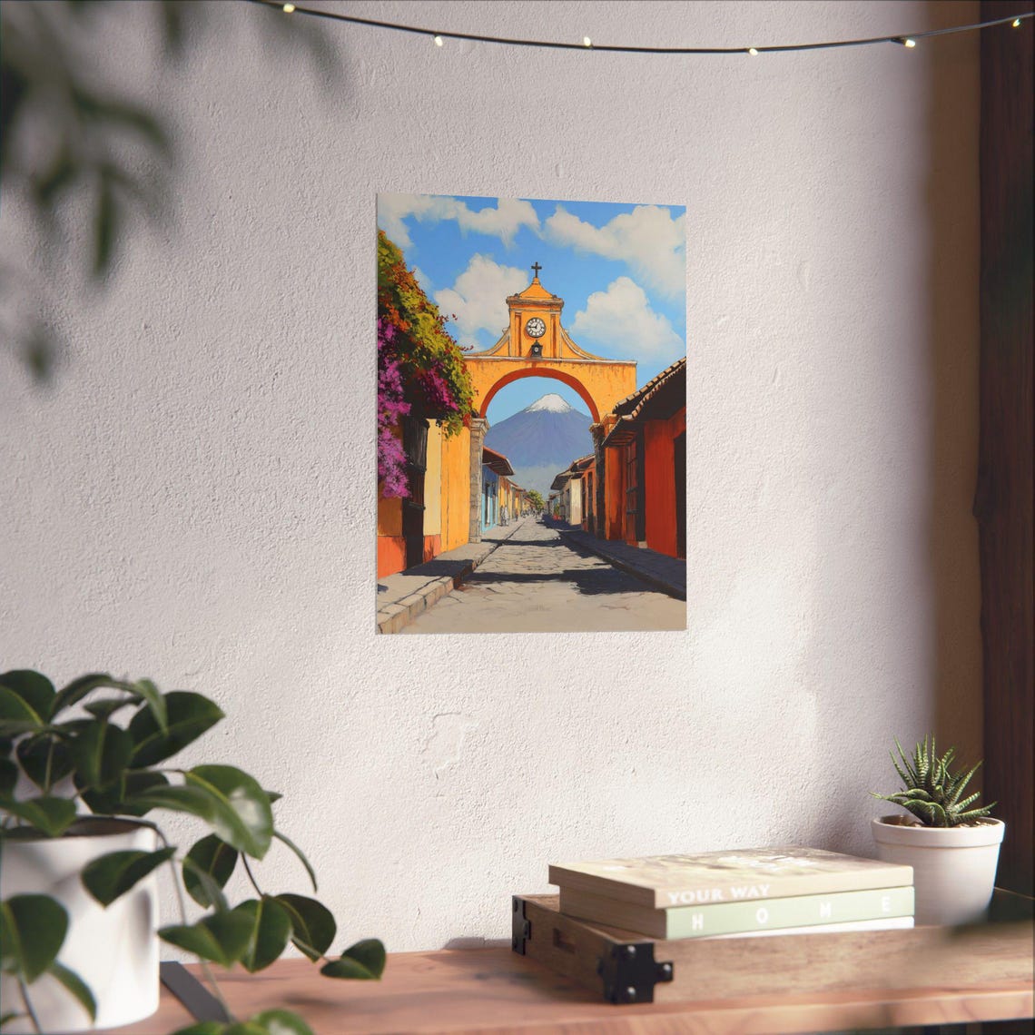 Santa Catalina Arch Antigua Guatemala Framed Volcano Gouache Poster - Image 2
