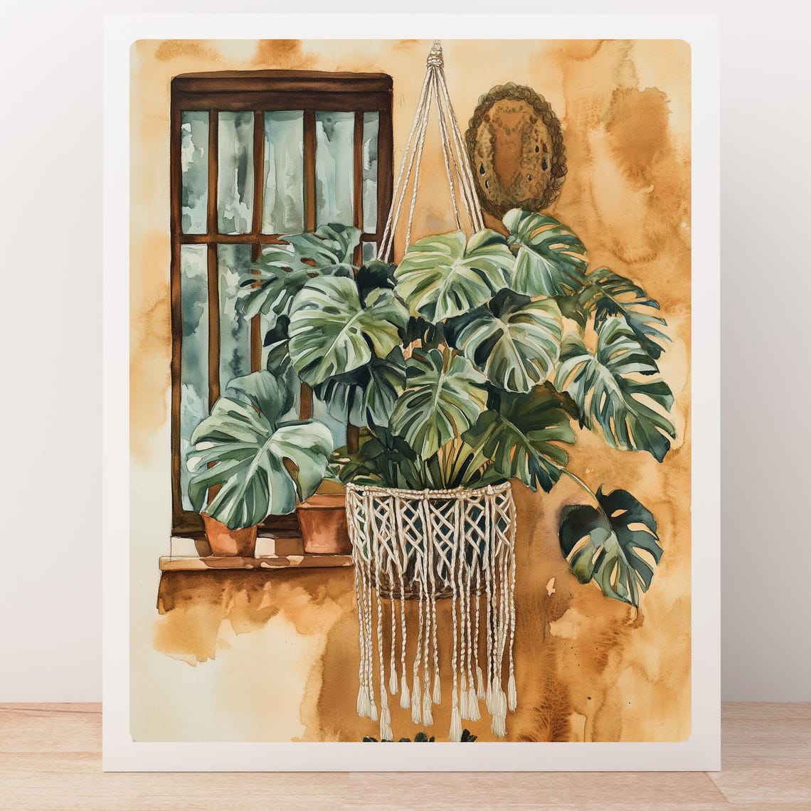 Monstera in a Macrame Hanging Planter by a Rustic Window Poster - Image 5