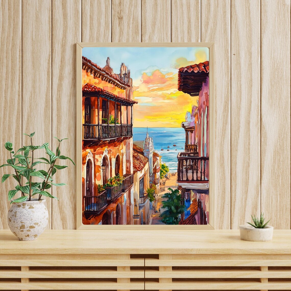 Colonial Street Leading to the Sea in Cartagena at Sunset Poster - Image 4
