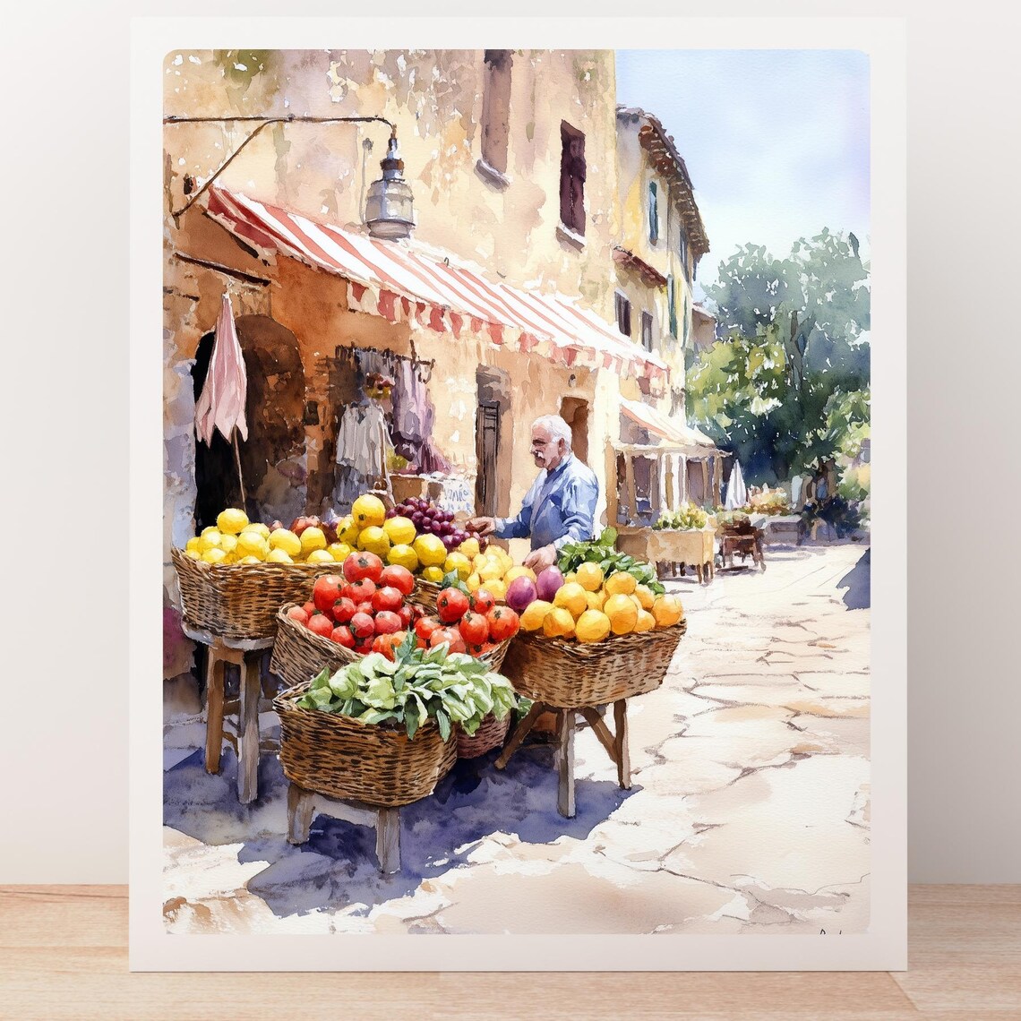 Italian Street Fruit Market Fresh Produce Baskets Watercolor Poster - Image 5