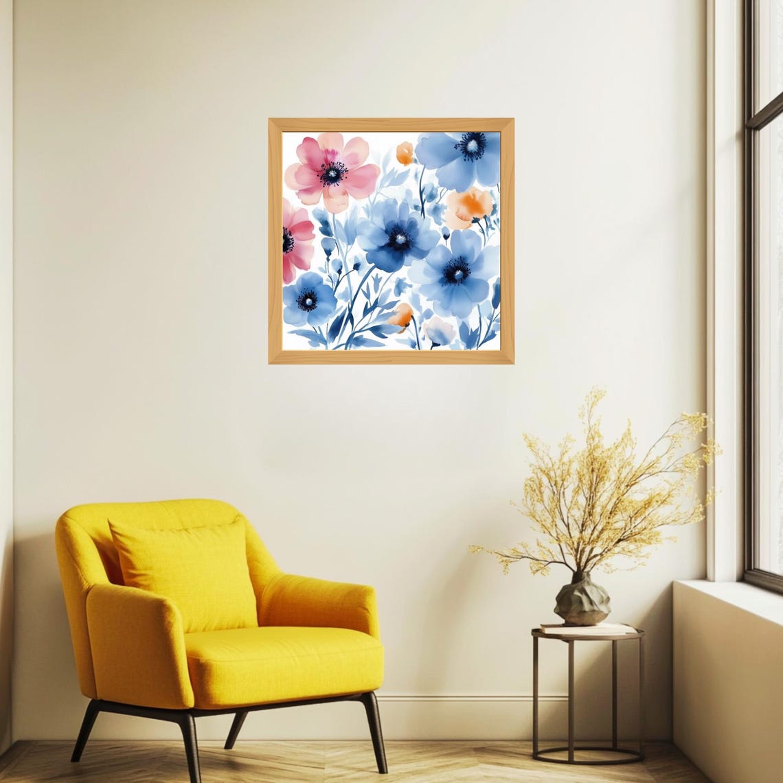 Delicate Blue and Pink Anemone Flowers Watercolor Modern Floral Print - Image 4