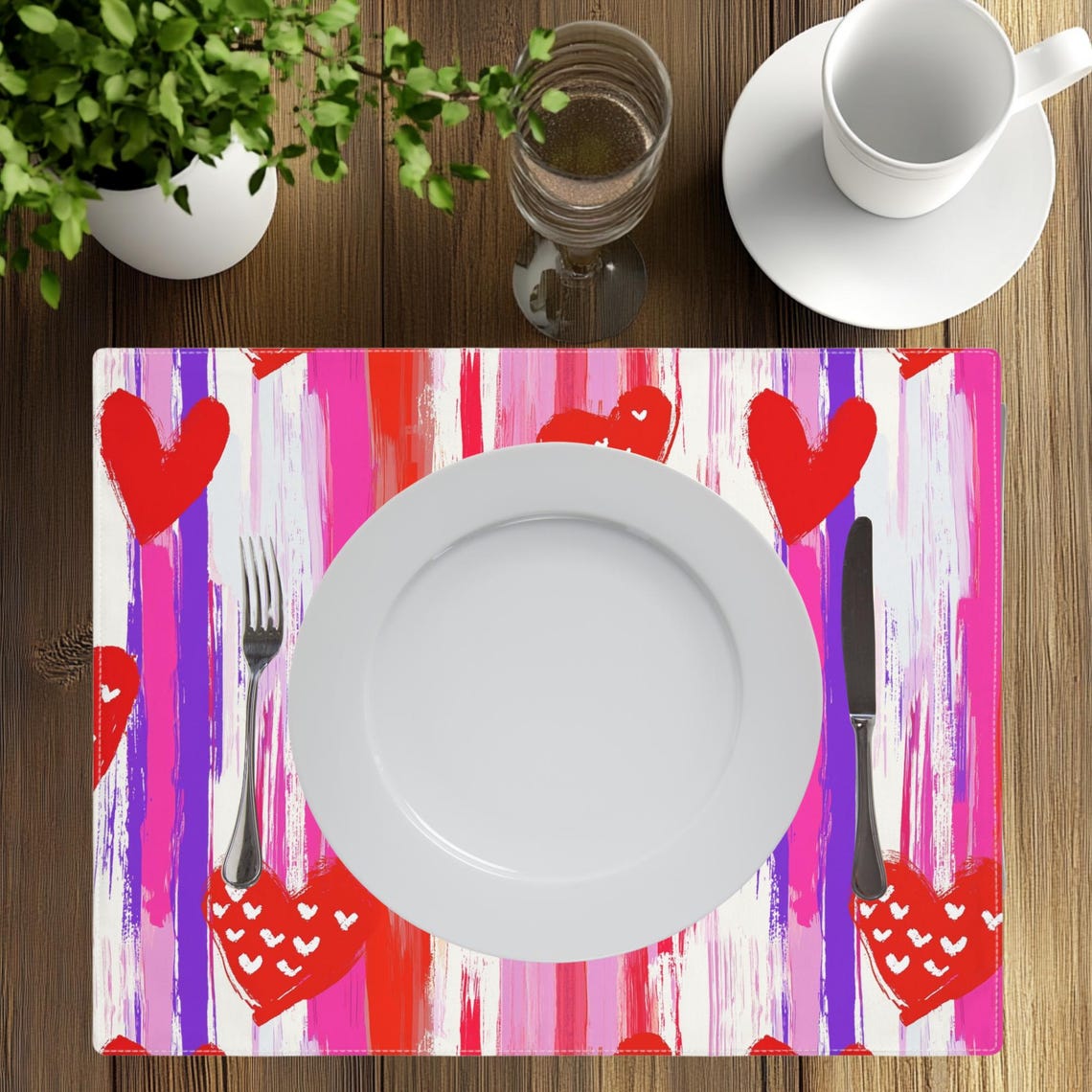 Red Hearts Striped Valentine Table Placemat Dining Decor Art Print - Image 3