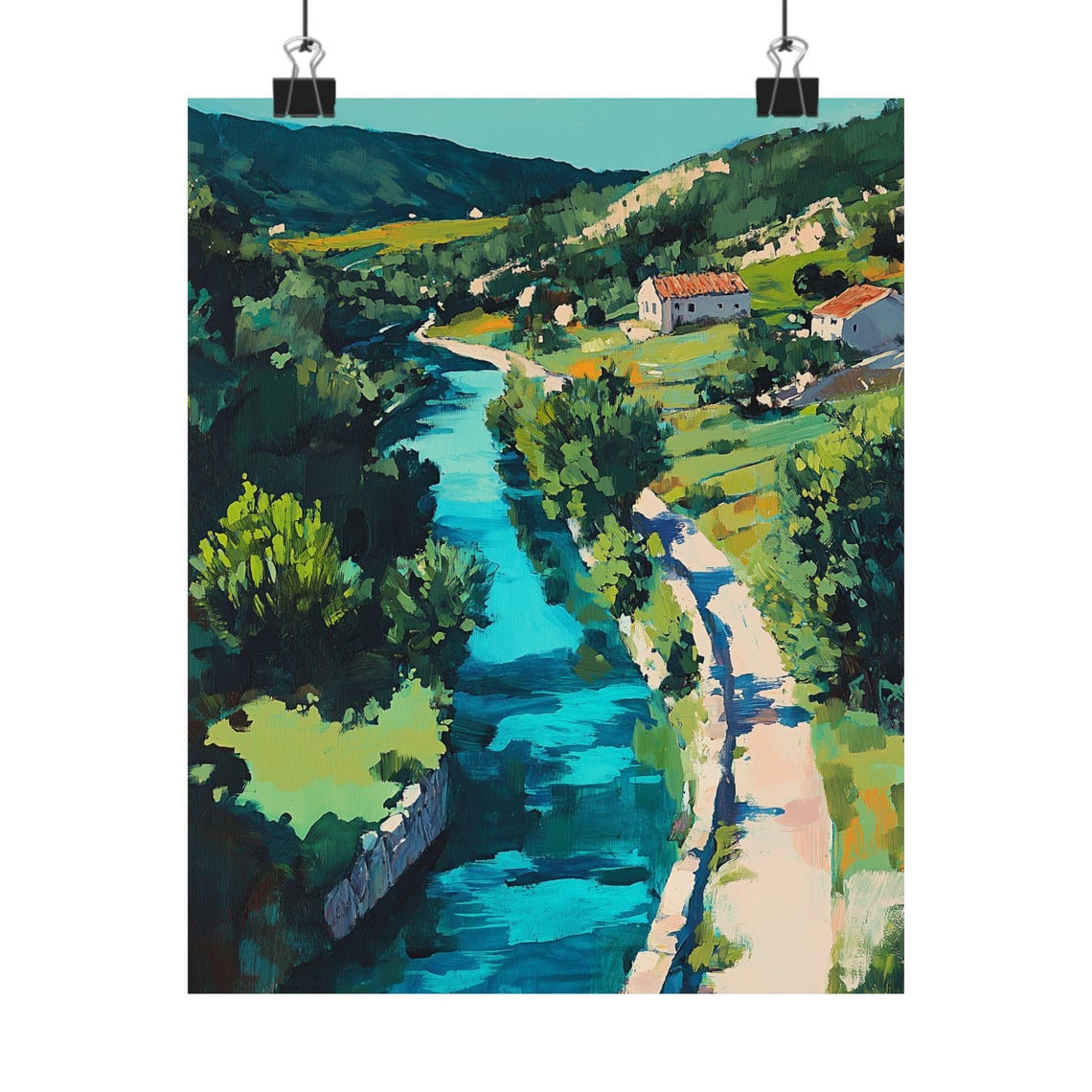 Cetina River Croatia Valley Turquoise Water Blue Gouache Poster