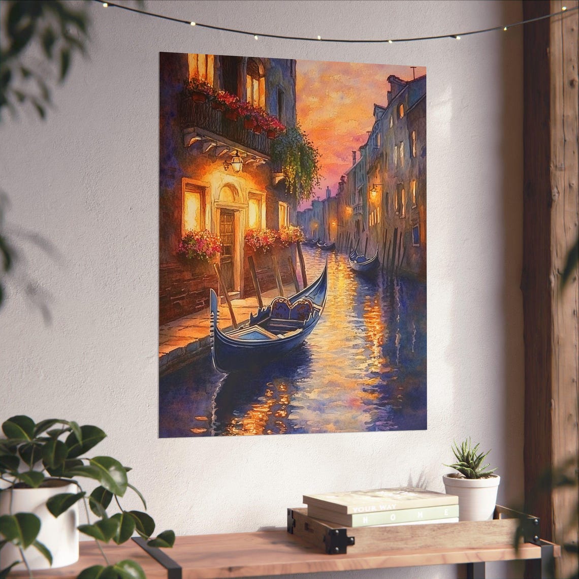 Romantic Venice Canal Gondola at Twilight Warm Watercolor Poster - Image 6