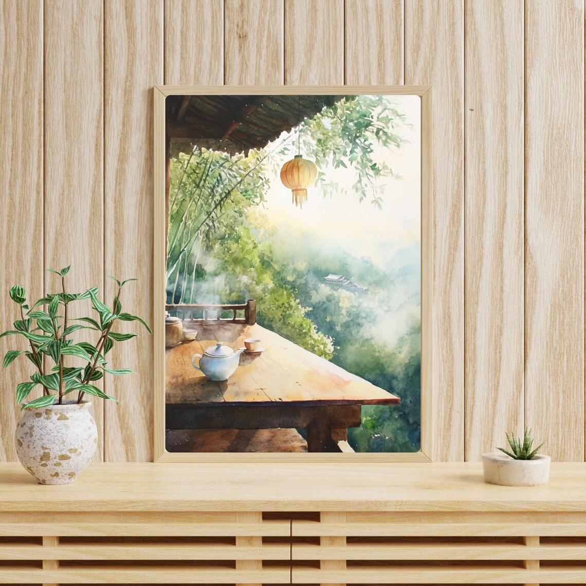 Rural China Teahouse Watercolor Travel Poster - Image 3