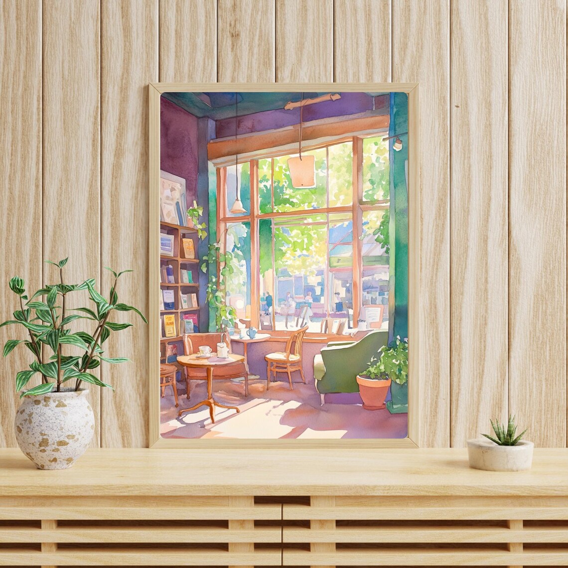Bookstore Cafe Watercolor Art Print, Reading Nook - Image 4