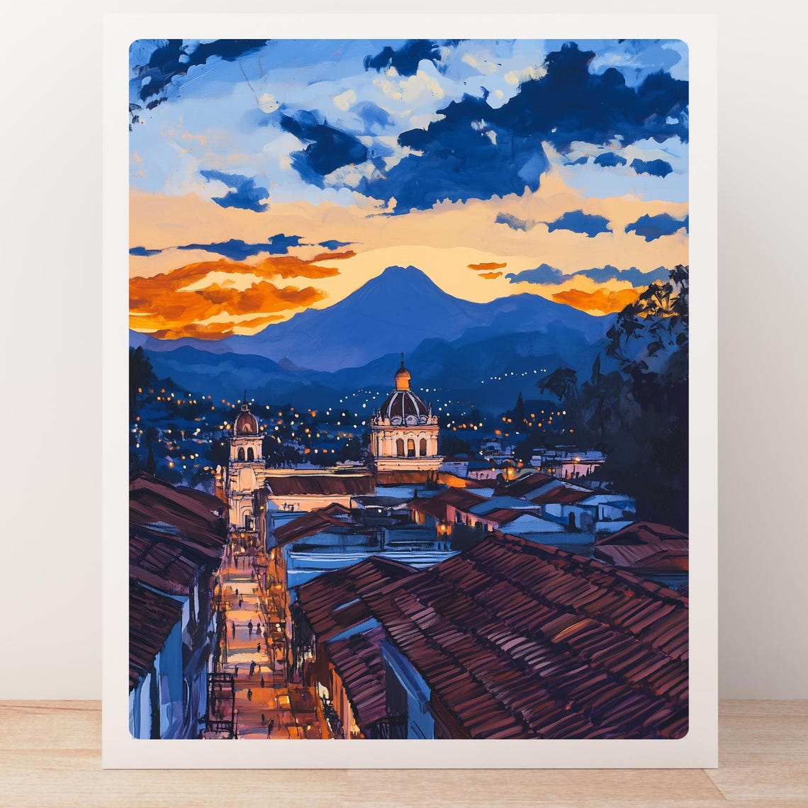 Quetzaltenango Guatemala City Lights with Volcano Behind Poster - Image 5