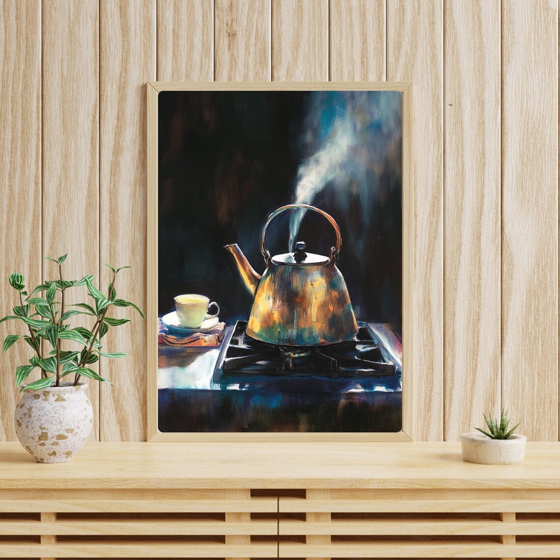 Tea Kettle Still Life Art Print Moody Kitchen Painting Warm Home Decor Copper Kettle Wall Art Vintage Tea Art - Image 3