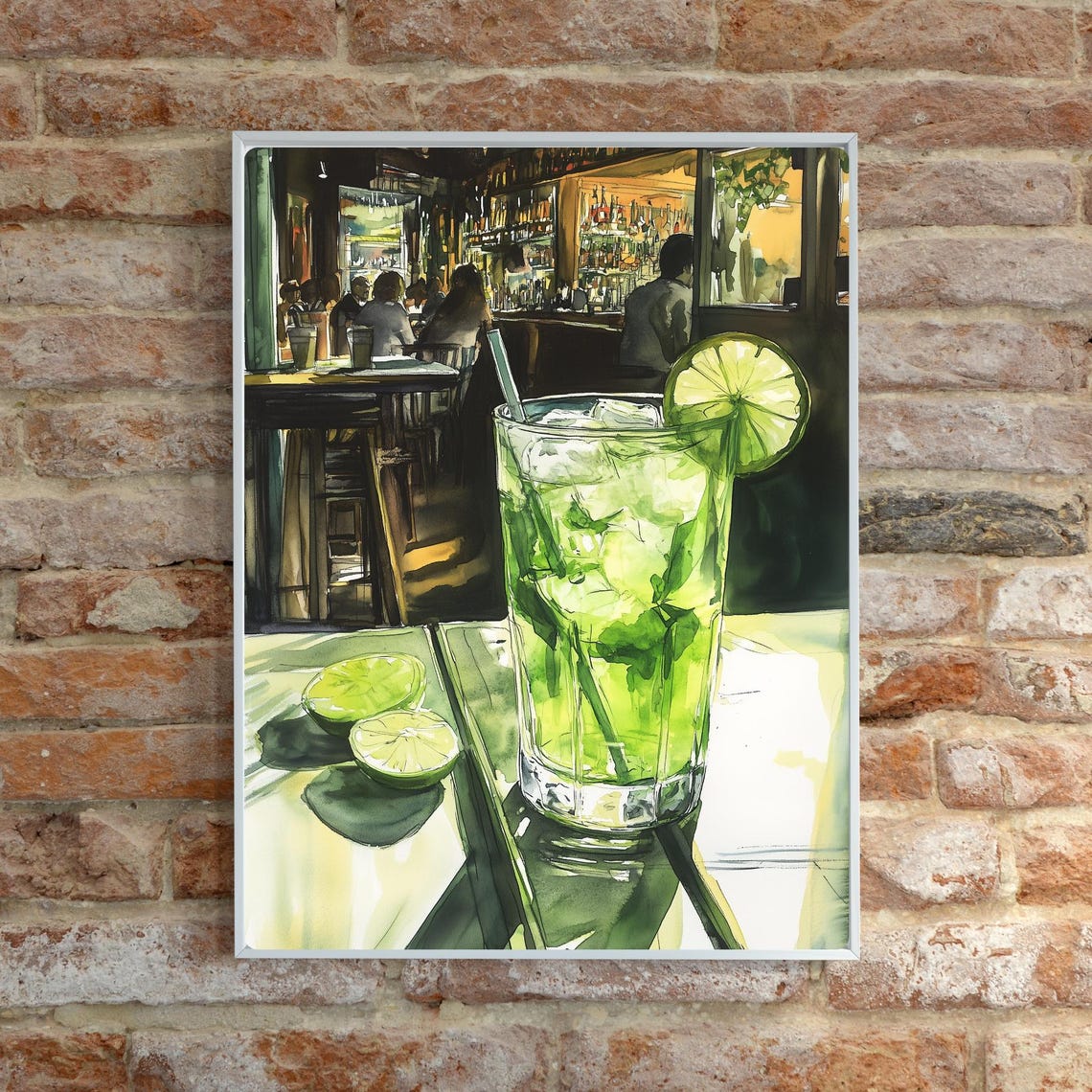 Fresh Mojito Cocktail with Lime and Mint in a Lively Bar Scene Poster - Image 6