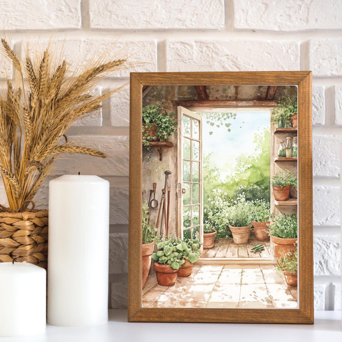 Sunlit Old Greenhouse Interior with Terracotta Potted Plants Print - Image 4