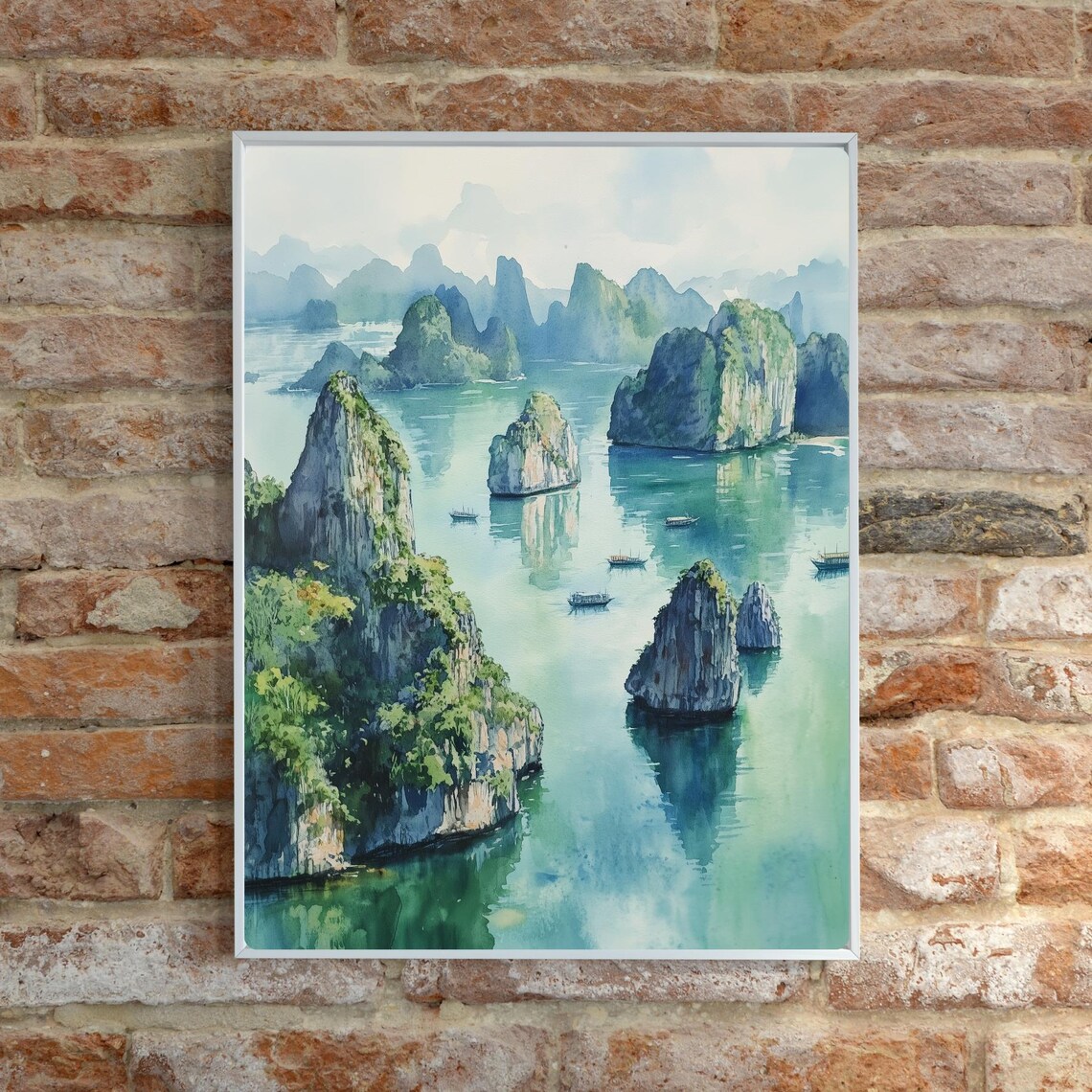 Ha Long Bay Vietnam Limestone Islands Karst Seascape Watercolor Poster - Image 6
