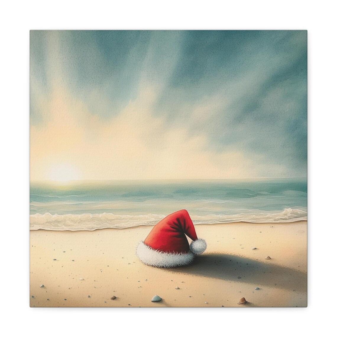 Santa Hat on Tropical Beach Christmas in July Coastal Wall Art - Image 4