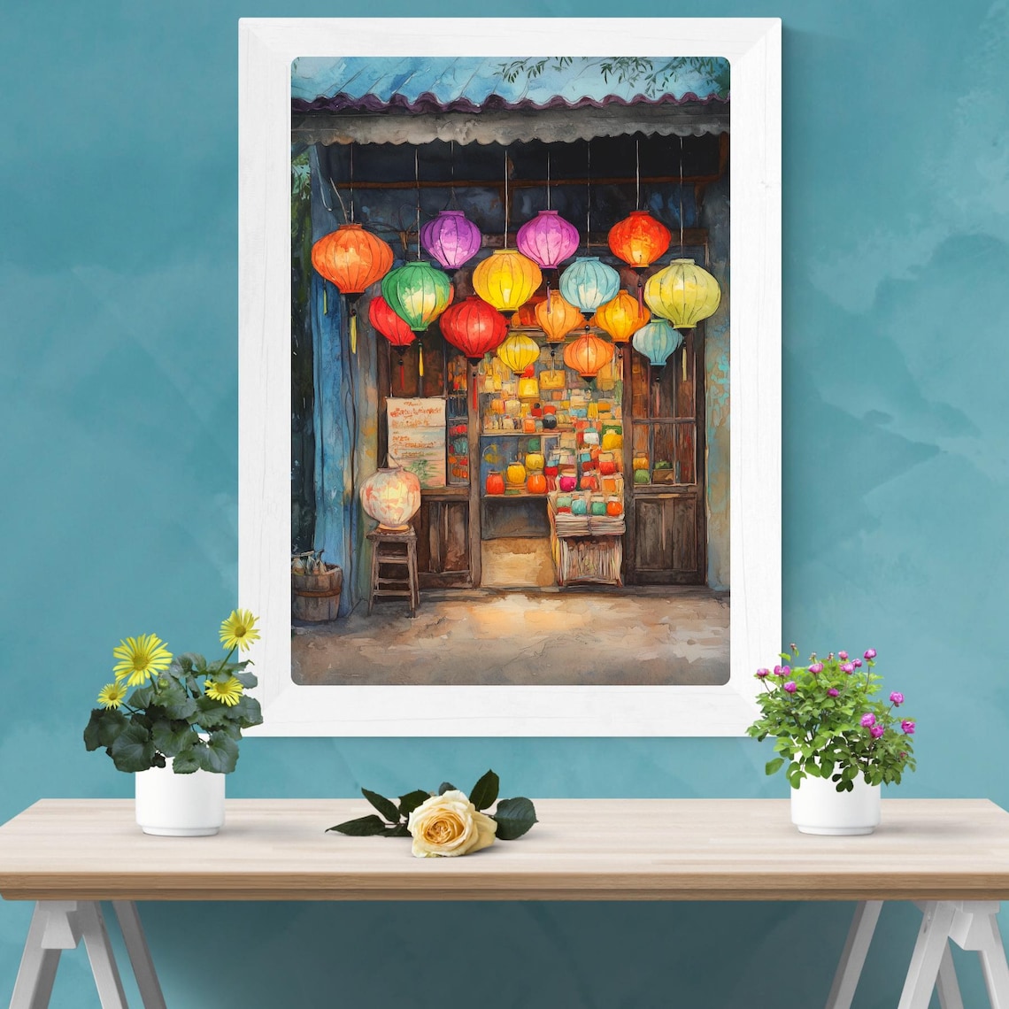 Vietnamese Lantern Shop Hoi An Silk Lanterns Watercolor Poster - Image 4