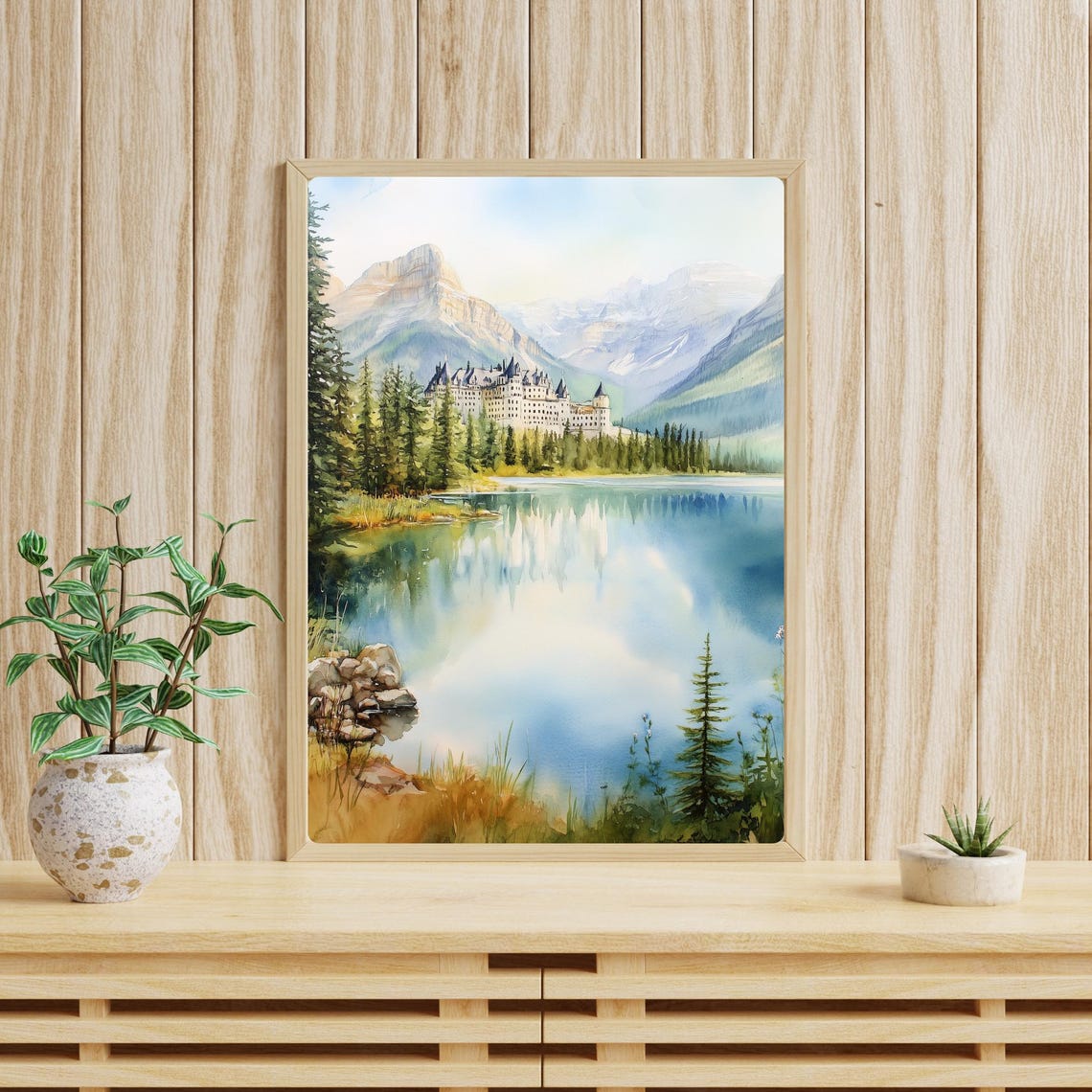 Banff Springs Hotel Art Print Canadian Rockies Wall Art Lake Louise Mountain Landscape Alberta Castle Watercolor Painting - Image 4
