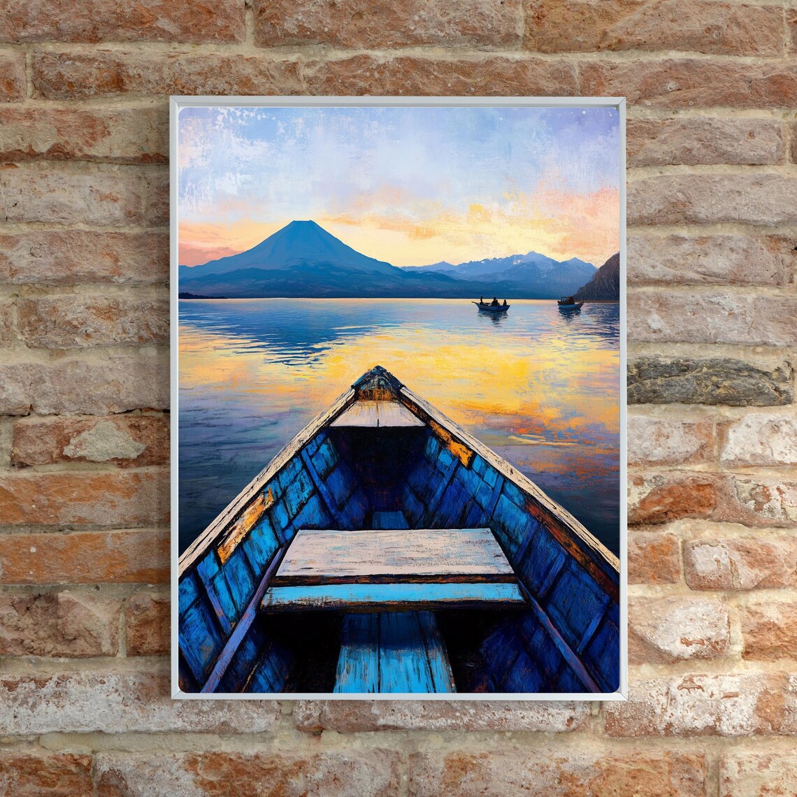 Lake Atitlan Sunrise View from a Blue Boat Toward the Volcano Poster - Image 5