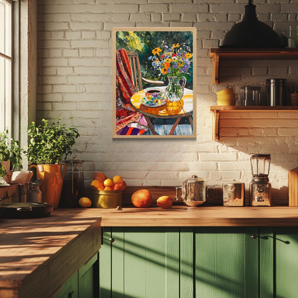 Garden Coffee Cup And Wildflower Bouquet Watercolor Art Poster - Image 3