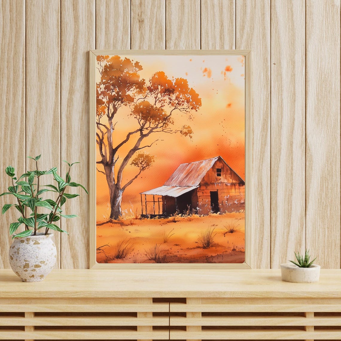 Weathered Barn at Sunset Autumn Tree Rustic Watercolor Poster - Image 5
