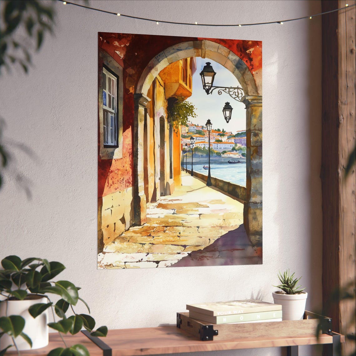 Porto Stone Arch Overlook with Douro River View Watercolor Poster - Image 6