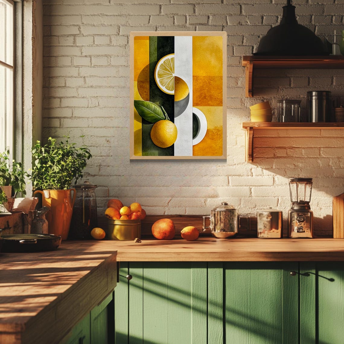 Abstract Lemon Art Print Geometric Citrus Painting Modern Kitchen Decor Yellow And Green Wall Art Contemporary Fruit Artwork - Image 4