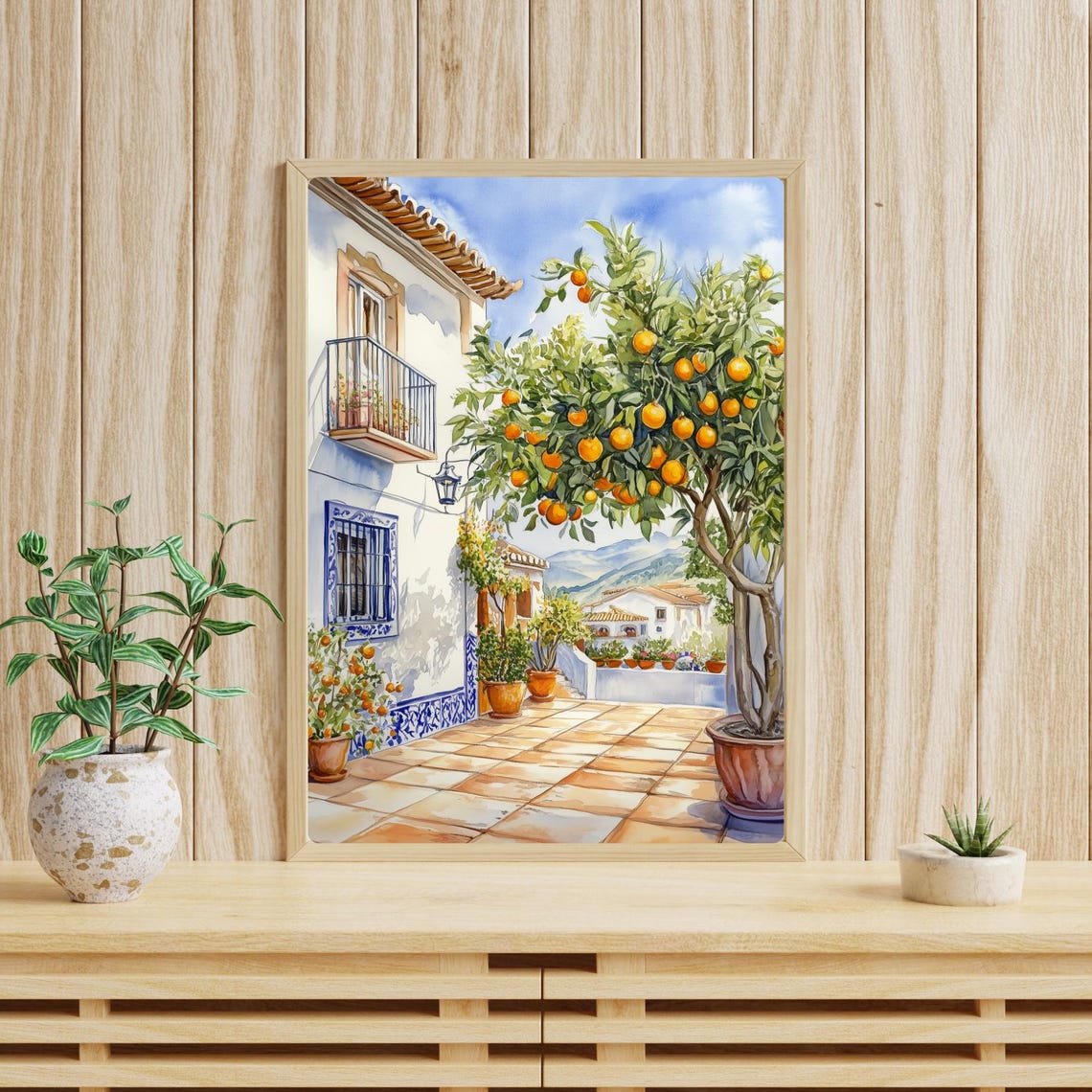 Andalusian Orange Tree Courtyard White House Patio Watercolor Poster - Image 4