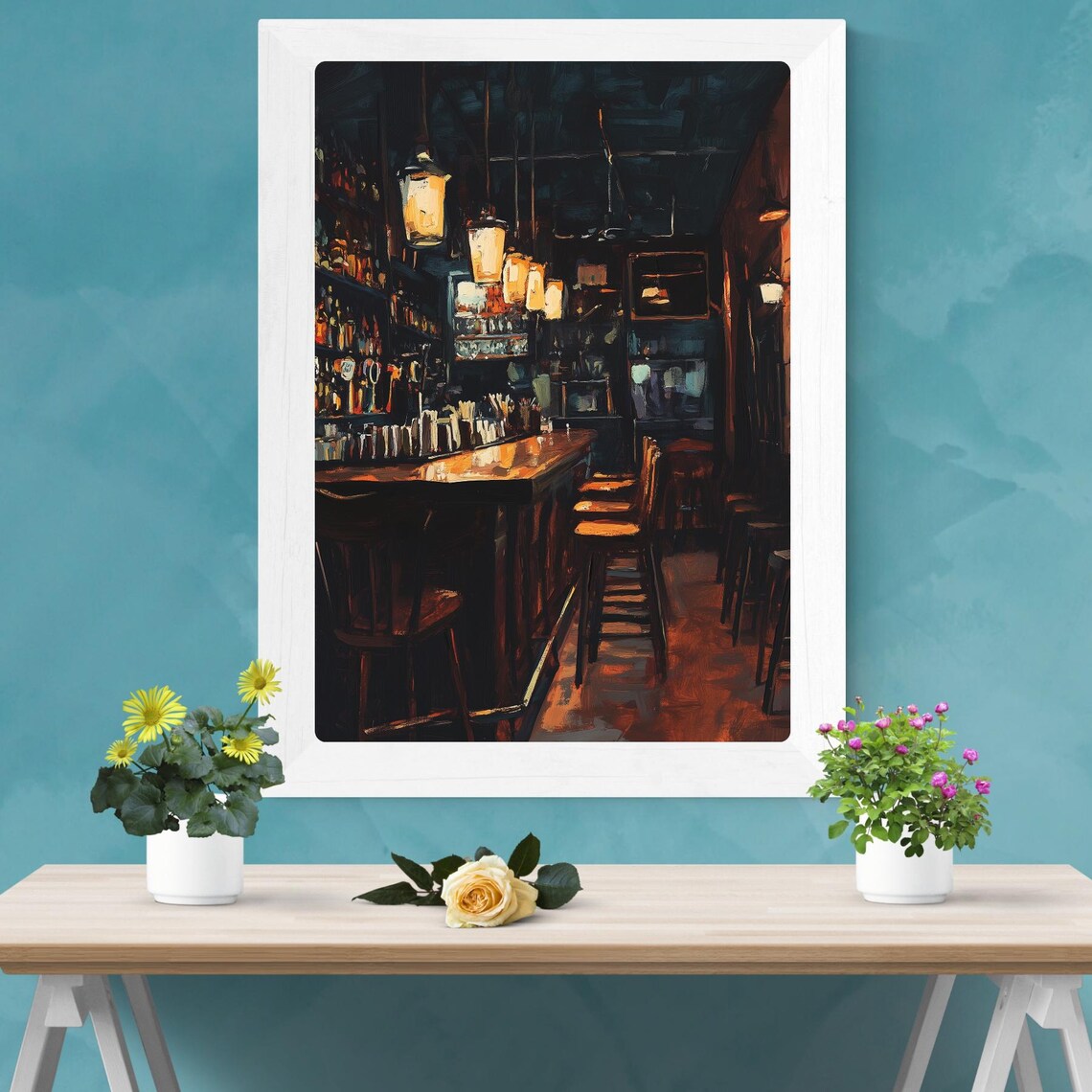 Empty Bar At Night Painting, After Hours Scene Art Print - Image 2