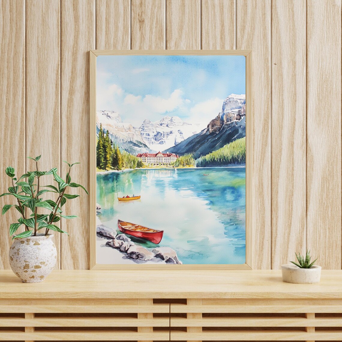 Lake Louise Red Canoe Beneath the Snowy Canadian Rockies Poster - Image 4