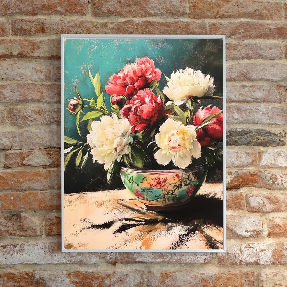 Red and White Peonies in Chinoiserie Bowl Floral Still Life Poster - Image 6