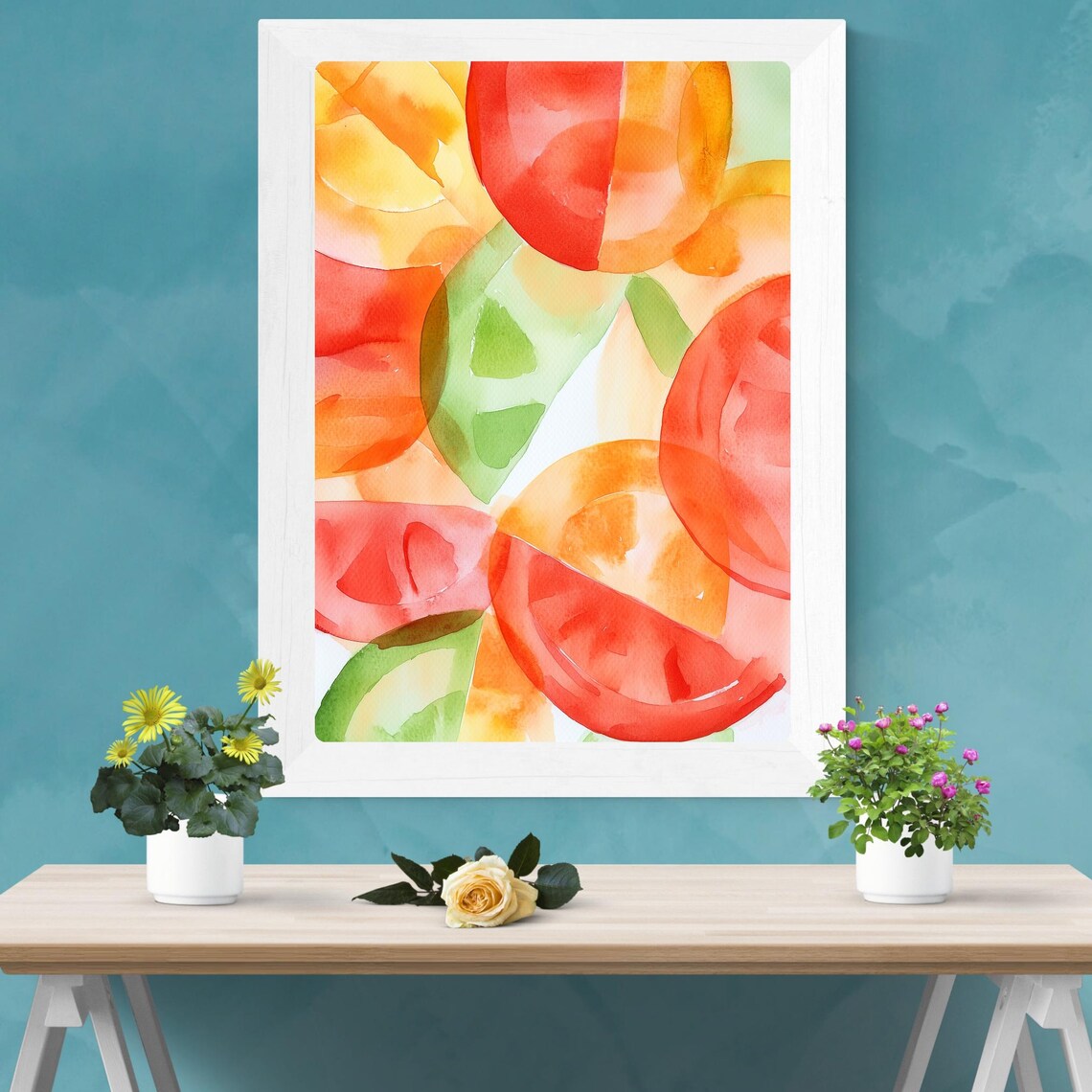 Abstract Tomato Art Print Watercolor Sliced Tomatoes Modern Kitchen Wall Art Red And Green Painting Minimalist Food Decor - Image 5