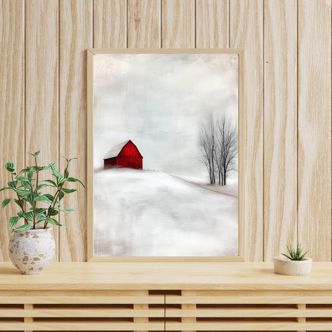 Red Barn Winter Art Print, Rustic Americana Decor - Image 4