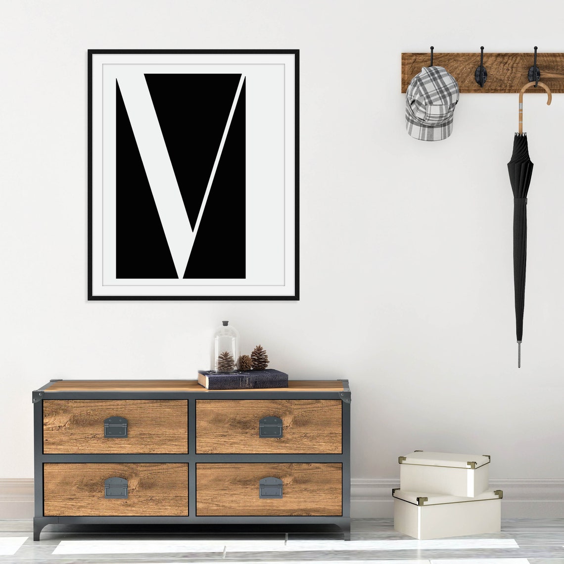 Serif Initial Letter White On Black Graphic Monogram Art Poster - Image 4