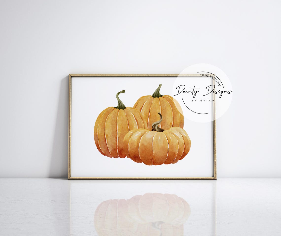 Orange Pumpkins Watercolor Trio Fall Harvest Kitchen Decor Poster - Image 3