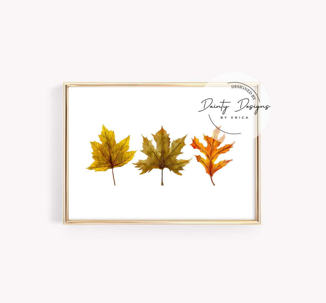 Watercolor Fall Leaves Trio Autumn Botanical Nature Art Poster - Image 4