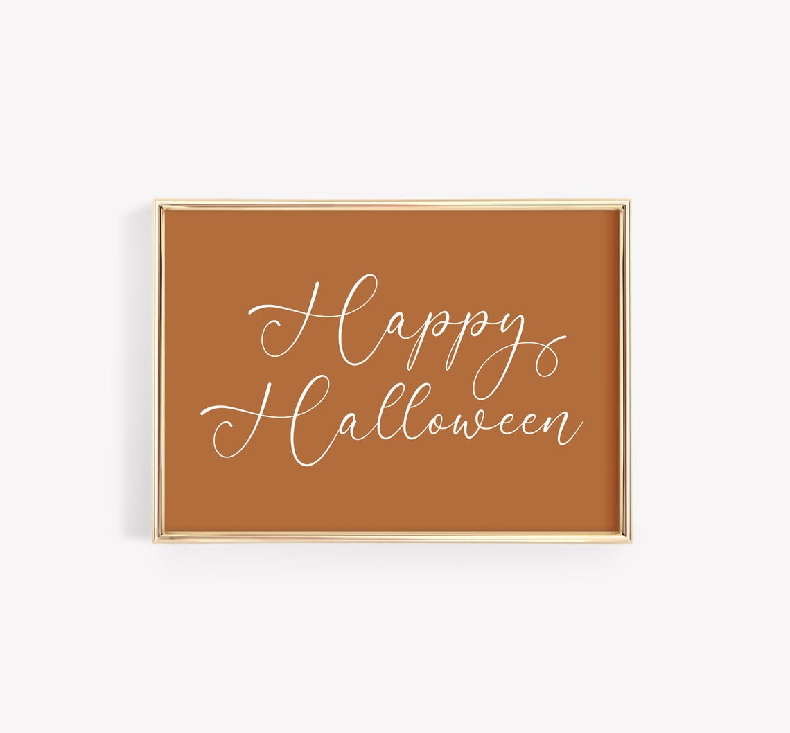 Happy Halloween Script Sign Poster Terracotta Rust Fall Decor - Image 2