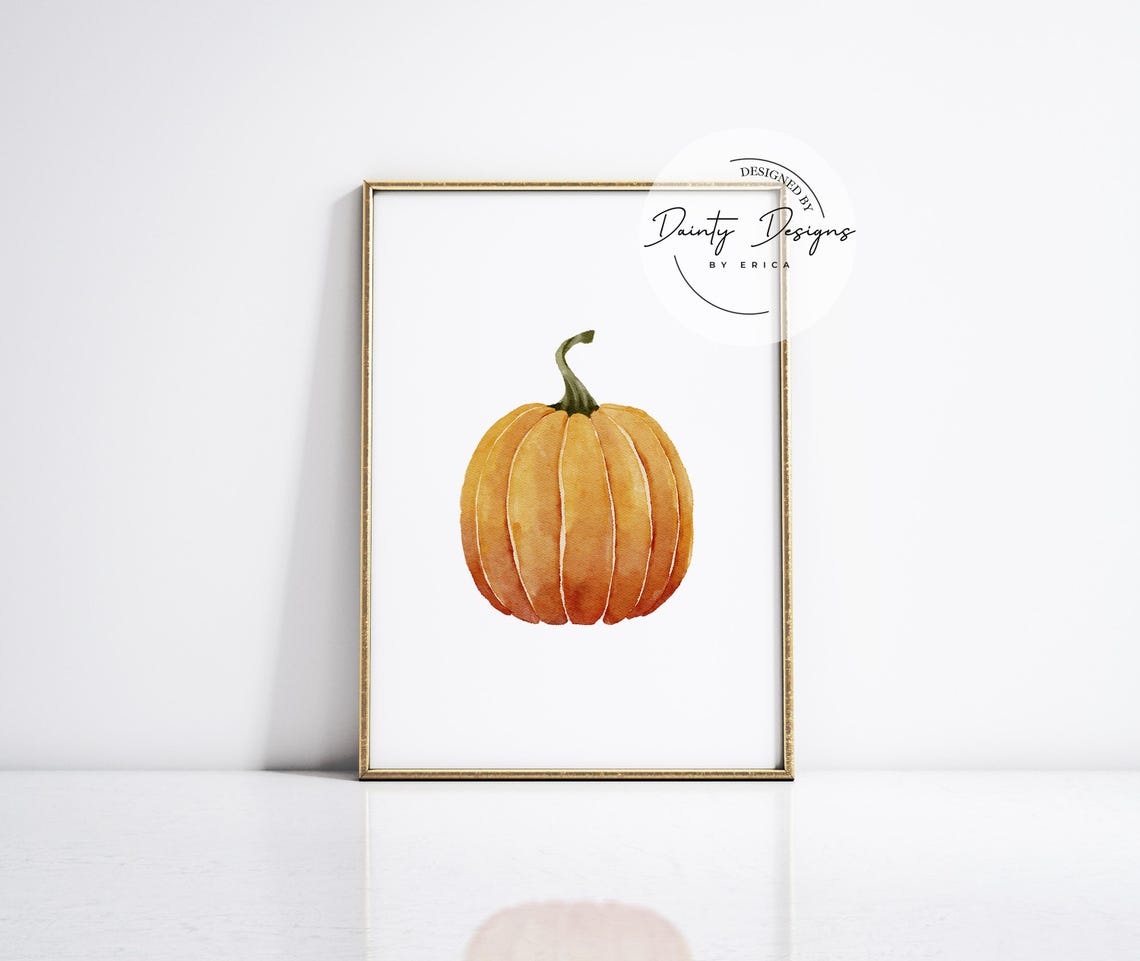 Orange Watercolor Pumpkin Autumn Fall Harvest Kitchen Art Poster - Image 2