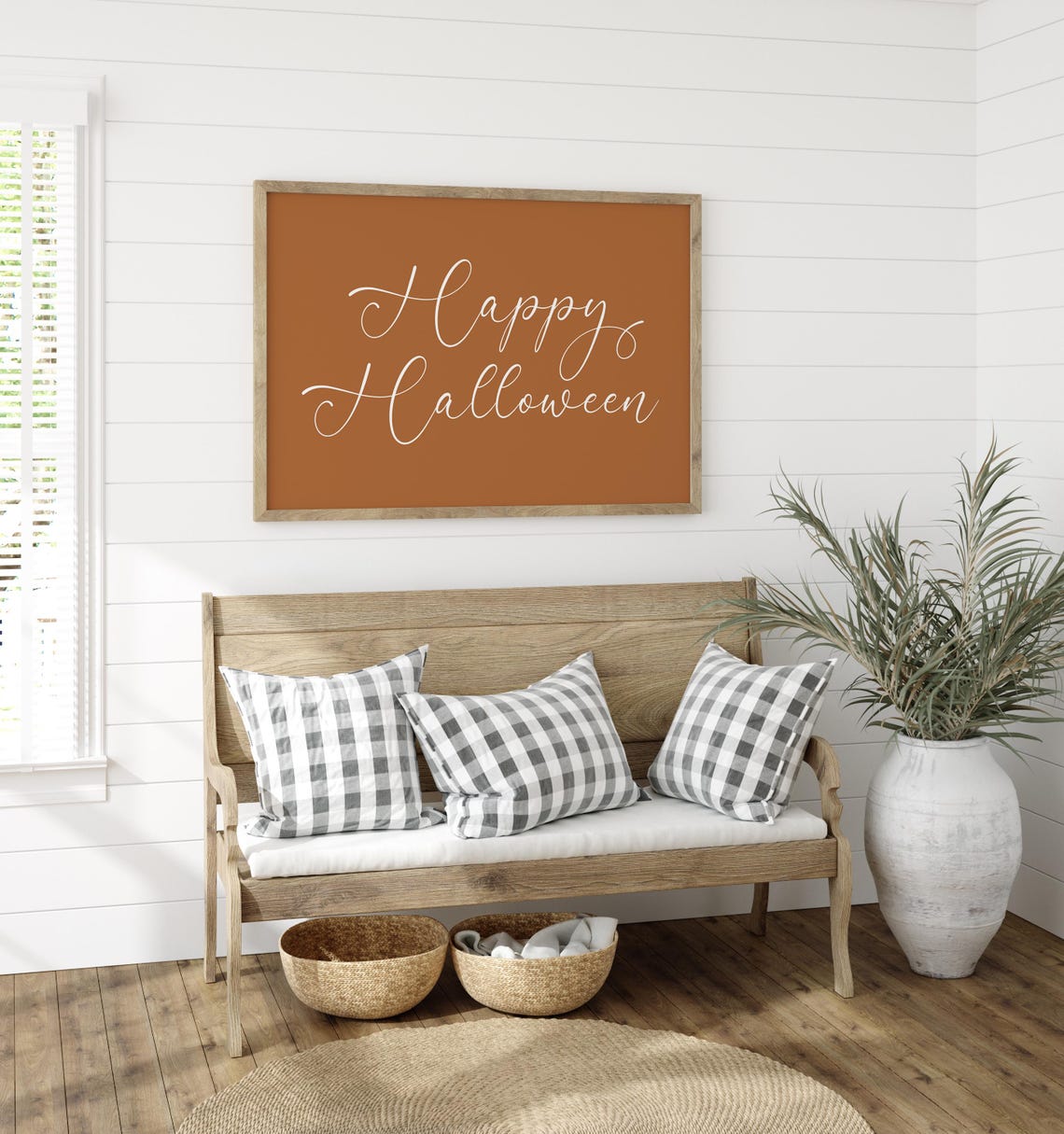 Happy Halloween Script Sign Poster Terracotta Rust Fall Decor - Image 3