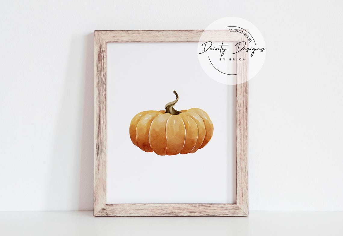 Golden Squat Watercolor Pumpkin Autumn Fall Harvest Art Poster - Image 2