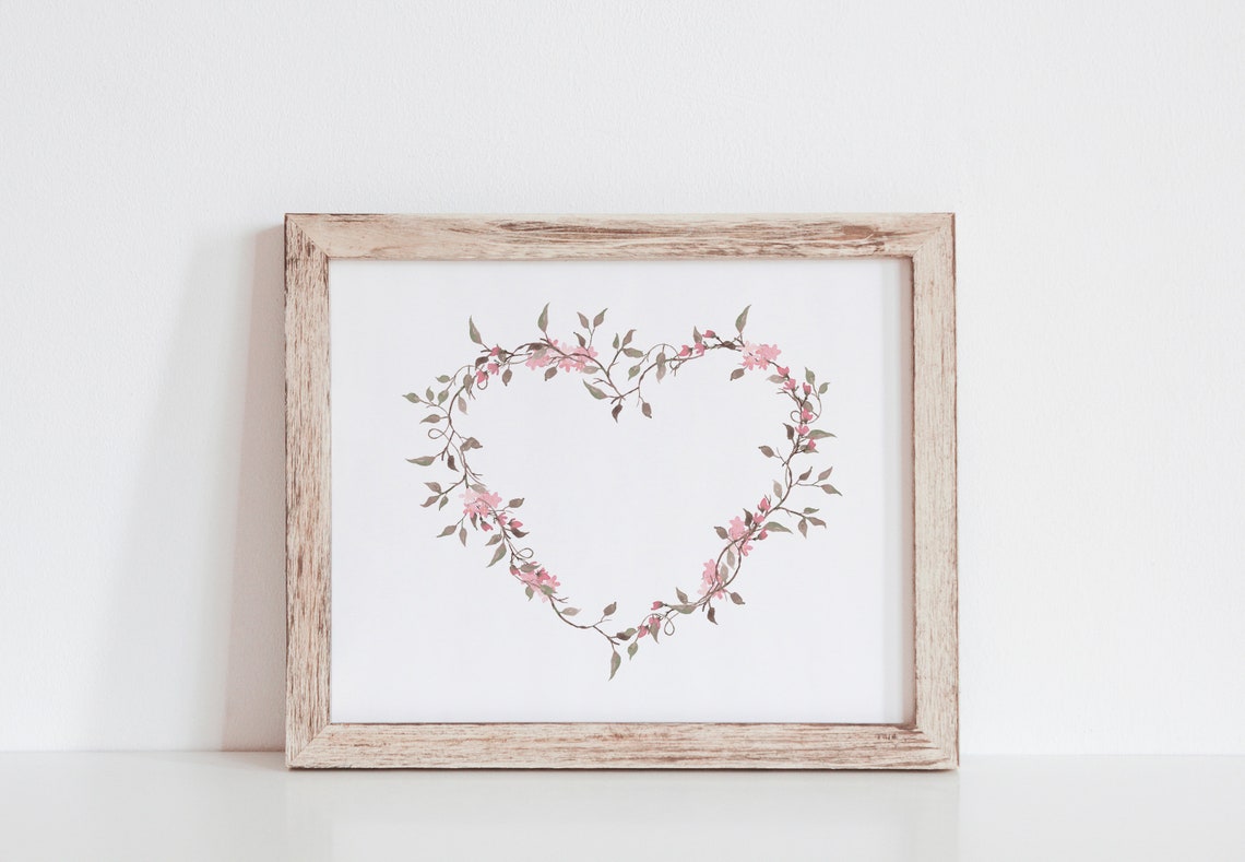 Floral Heart Print Valentines Day Wall Art Watercolor Floral Heart Girls Nursery Wall Art Farmhouse Valentines Day Decor - Image 3