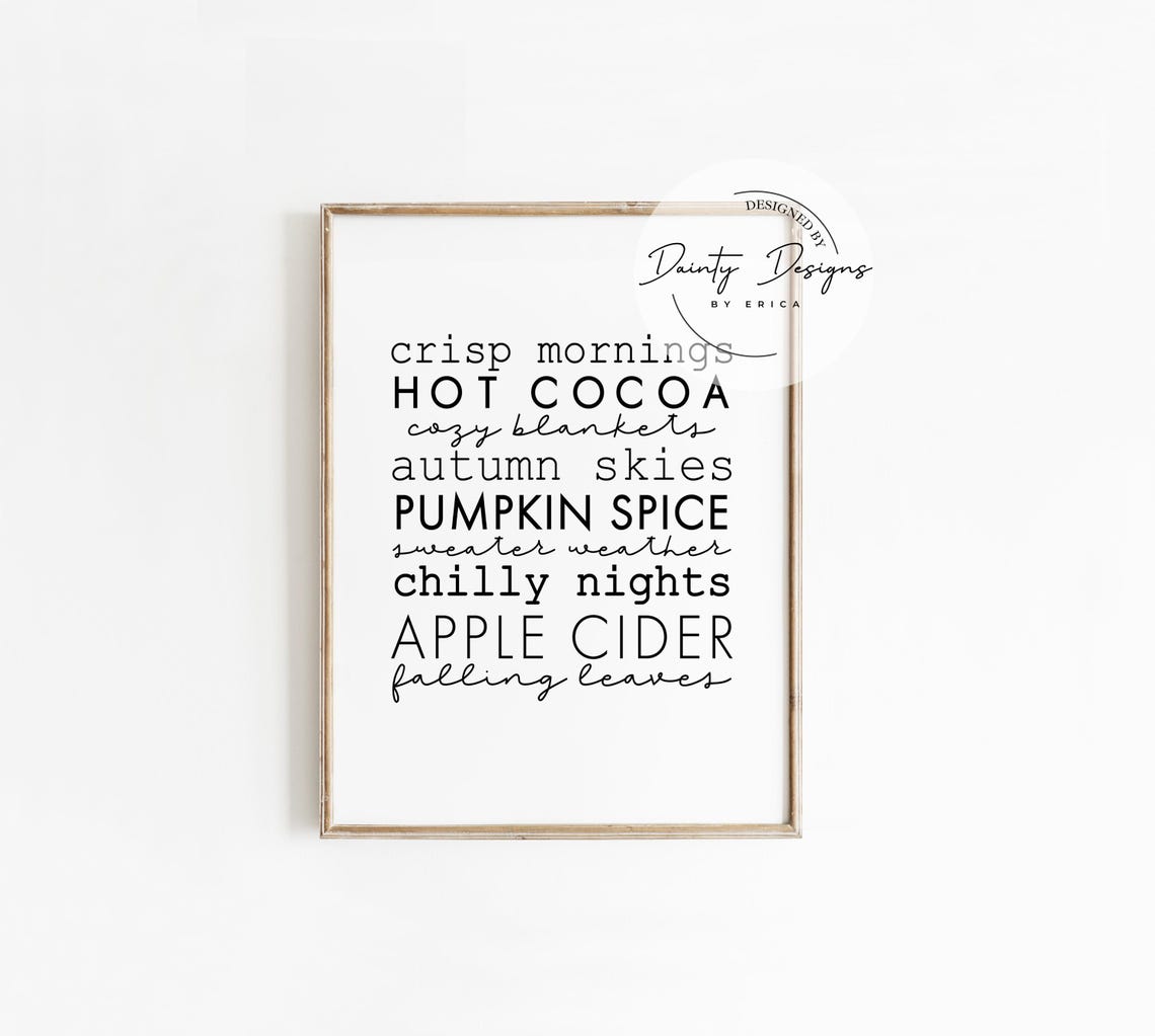 Fall Words List Hot Cocoa Apple Cider Autumn Typography Poster - Image 3
