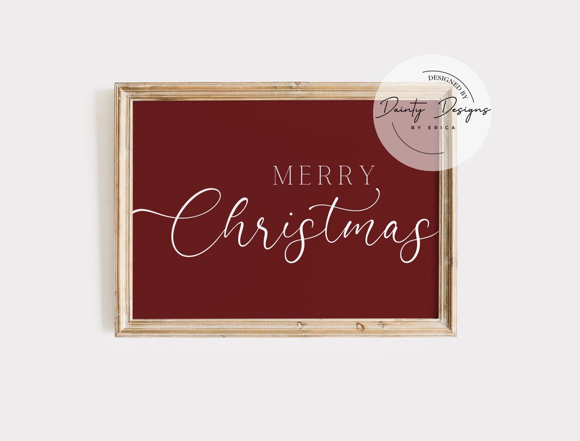 Merry Christmas Modern Script Burgundy Red Holiday Poster Gift - Image 3
