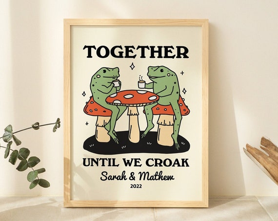 Personalized Couple Frog Illustration, Retro Aesthetic